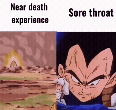 A Picture Of A Cartoon Character With The Words Near Death Experience And Sore Throat On The Bottom GIF