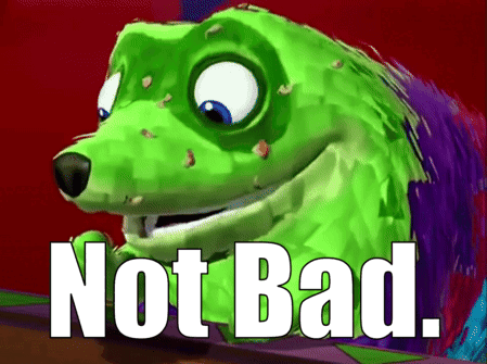 A Picture Of A Cartoon Character With The Words " Not Bad " On It GIF