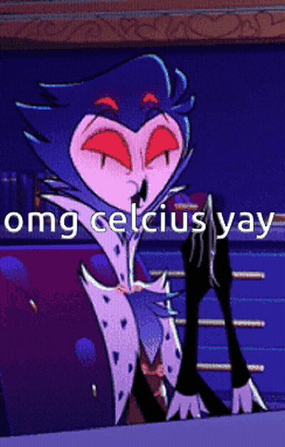 A Picture Of A Cartoon Character With The Words Omg Celcius Yay Written On It GIF
