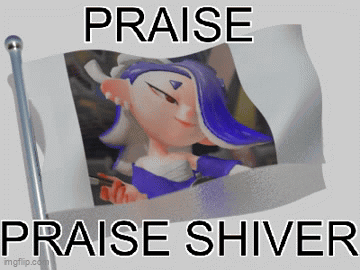 A Picture Of A Cartoon Character With The Words Praise Praise Shiver On It GIF