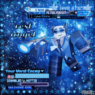 A Picture Of A Cartoon Character With The Words Rest Angel On It GIF