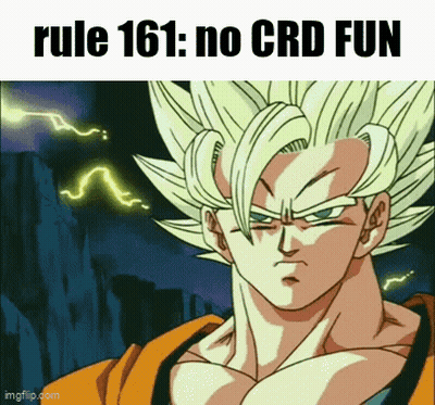 A Picture Of A Cartoon Character With The Words Rule 161 No Crd Fun On The Bottom GIF