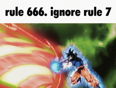 A Picture Of A Cartoon Character With The Words Rule 666 Ignore Rule 7 On The Bottom GIF
