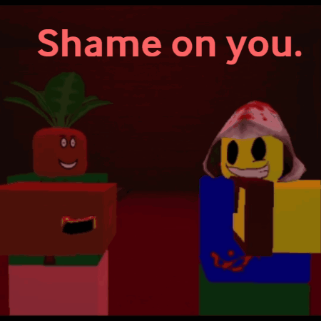 A Picture Of A Cartoon Character With The Words Shame On You Written On It GIF