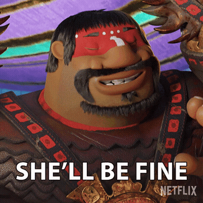 A Picture Of A Cartoon Character With The Words She 'Ll Be Fine Written On It GIF