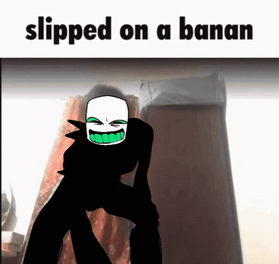 A Picture Of A Cartoon Character With The Words " Slipped On A Banana " Below It GIF