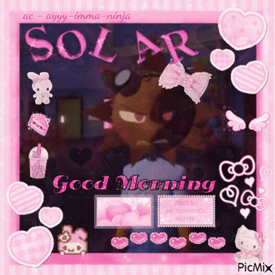 A Picture Of A Cartoon Character With The Words Solar Good Morning On It GIF