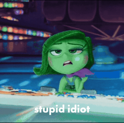 A Picture Of A Cartoon Character With The Words Stupid Idiot Below It GIF