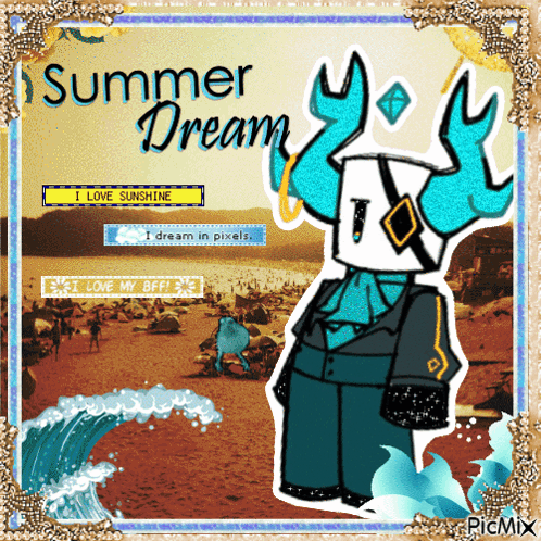 A Picture Of A Cartoon Character With The Words " Summer Dream " On It GIF