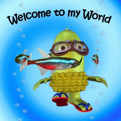 A Picture Of A Cartoon Character With The Words Welcome To My World On It GIF