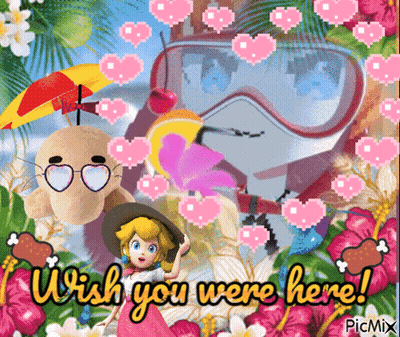 A Picture Of A Cartoon Character With The Words Wish You Were Here Written On It GIF