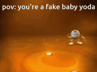 A Picture Of A Cartoon Character With The Words " You 'Re A Fake Baby Yoda " GIF