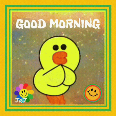 A Picture Of A Cartoon Duck With The Words Good Morning On It GIF