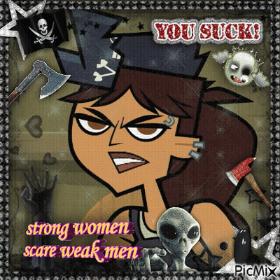 A Picture Of A Cartoon Girl With The Words Strong Women Scare Weak Men On It GIF