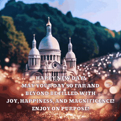 A Picture Of A Castle With A Message That Says Happy New Day GIF