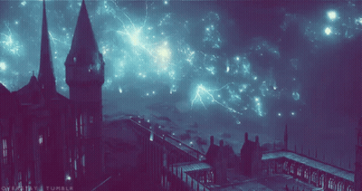 A Picture Of A Castle With Lightning And The Words Overcity Tumblr On The Bottom Right GIF