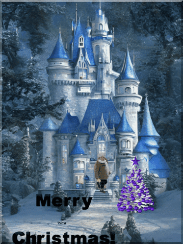 A Picture Of A Castle With The Words Merry Christmas GIF