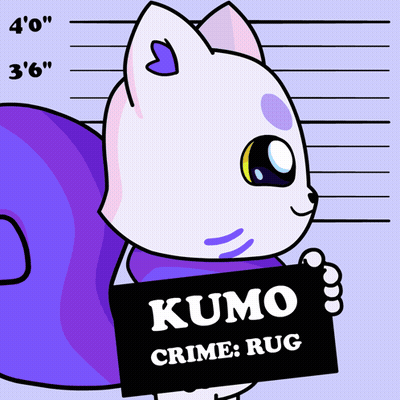 A Picture Of A Cat Holding A Sign That Says Kumo Crime Rug GIF