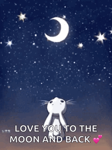 A Picture Of A Cat Looking Up At The Moon With The Words Love You To The Moon And Back GIF