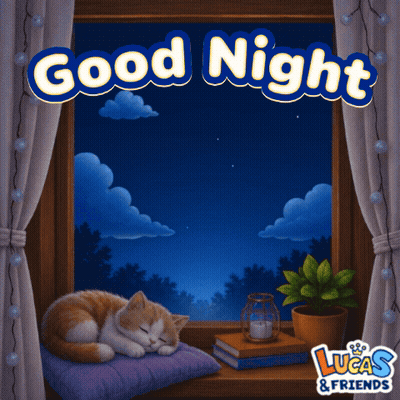 A Picture Of A Cat Sleeping In A Window With The Words Good Night GIF