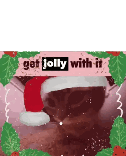 A Picture Of A Cat Wearing A Santa Hat And The Words Get Jolly With It Sticker