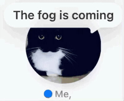 A Picture Of A Cat With A Speech Bubble That Says The Fog Is Coming GIF