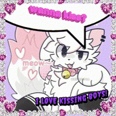 A Picture Of A Cat With A Speech Bubble That Says " Wanna Kiss ? " GIF