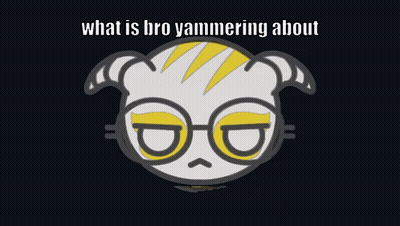 A Picture Of A Cat With Glasses And Horns With The Words What Is Bro Yamming About Below It GIF