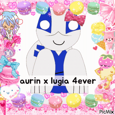 A Picture Of A Cat With The Words Aurin X Lugia 4Ever On The Bottom GIF