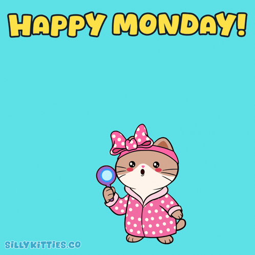 A Picture Of A Cat With The Words Happy Monday Written Above It GIF