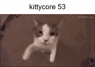 A Picture Of A Cat With The Words Kittycore 53 On Top Of It . GIF