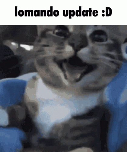 A Picture Of A Cat With The Words Lomando Update : D Above It GIF