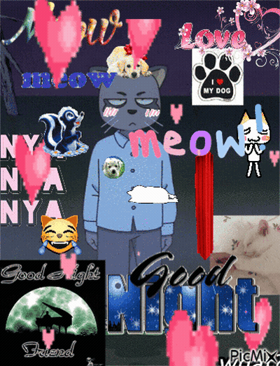 A Picture Of A Cat With The Words Meow Nya Nya And Good Night GIF
