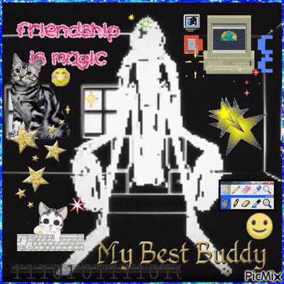 A Picture Of A Cat With The Words " My Best Buddy " On The Bottom GIF