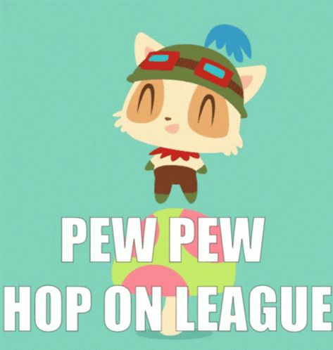 A Picture Of A Cat With The Words Pew Pew Hop On League GIF