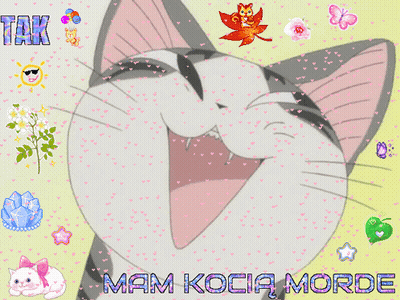 A Picture Of A Cat With The Words Tak Mam Kocia Morde On The Bottom GIF