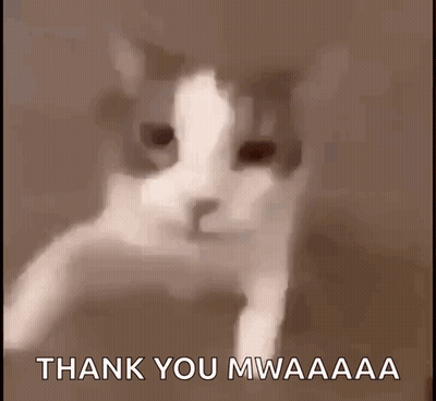 A Picture Of A Cat With The Words Thank You Mwaaaa Written Below It GIF