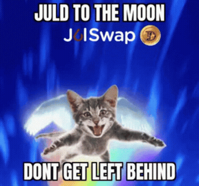 A Picture Of A Cat With Wings And The Words Juld To The Moon GIF