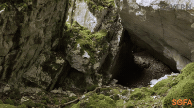 A Picture Of A Cave With The Word Sofa On The Bottom Right GIF