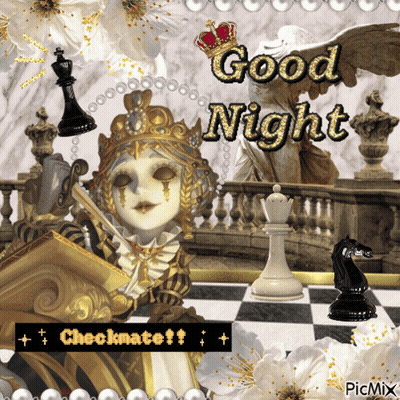 A Picture Of A Chess Board With The Words Good Night Written Above It GIF