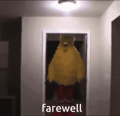A Picture Of A Chicken In A Doorway With Farewell Written Below It GIF