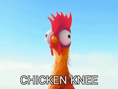 A Picture Of A Chicken With The Words Chicken Knee Written Below It GIF