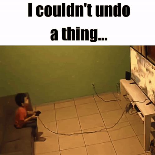 A Picture Of A Child Playing A Video Game With The Caption " I Couldn 'T Undo A Thing ... " GIF