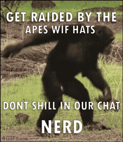 A Picture Of A Chimpanzee With The Words Get Raided By The Apes Wif Hats GIF
