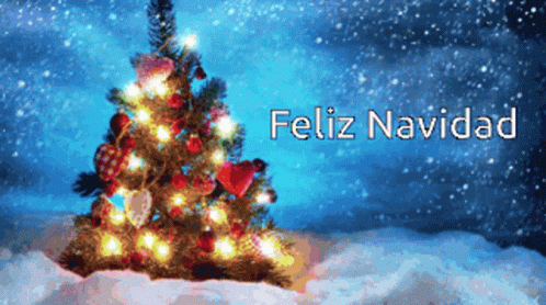 A Picture Of A Christmas Tree With Feliz Navidad Written Above It GIF