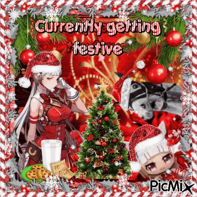 A Picture Of A Christmas Tree With The Words Currently Getting Festive In The Corner GIF