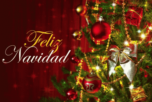A Picture Of A Christmas Tree With The Words Feliz Navidad Written On It GIF