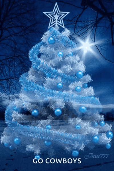 A Picture Of A Christmas Tree With The Words Go Cowboys On The Bottom GIF