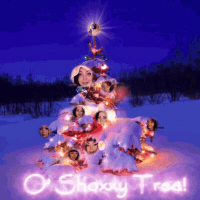A Picture Of A Christmas Tree With The Words O Shaxy Tree Written On It GIF
