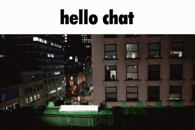 A Picture Of A City At Night With The Words Hello Chat On Top GIF